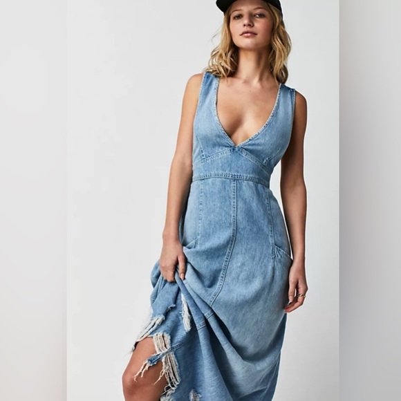 Free People We the Free Wonderland Distressed Denim Maxi Dress - Picture 6 of 6